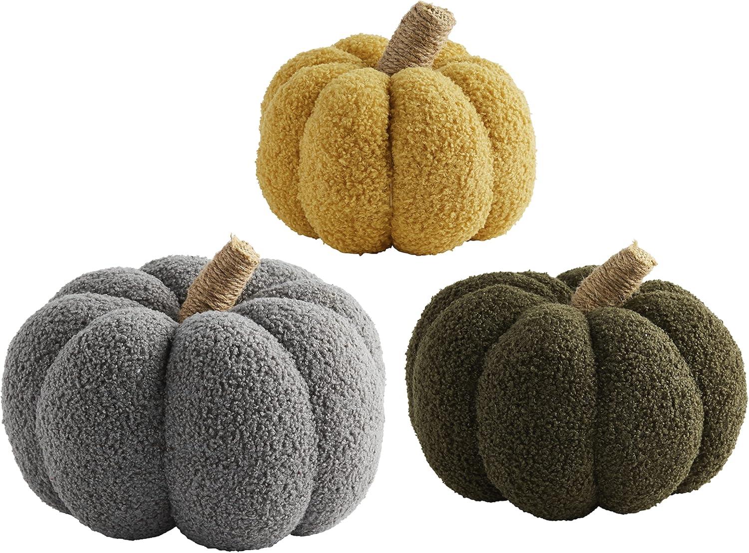 imageMud Pie Shearling Fablic Pumpkin Dcor Green Large