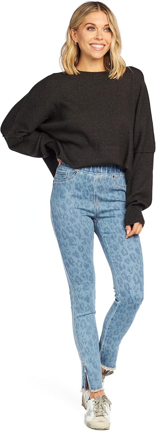 image:imageMud Pie Womens Mud Pie Jetta Zipper Womens Jeans Large Blue LeopardBlue