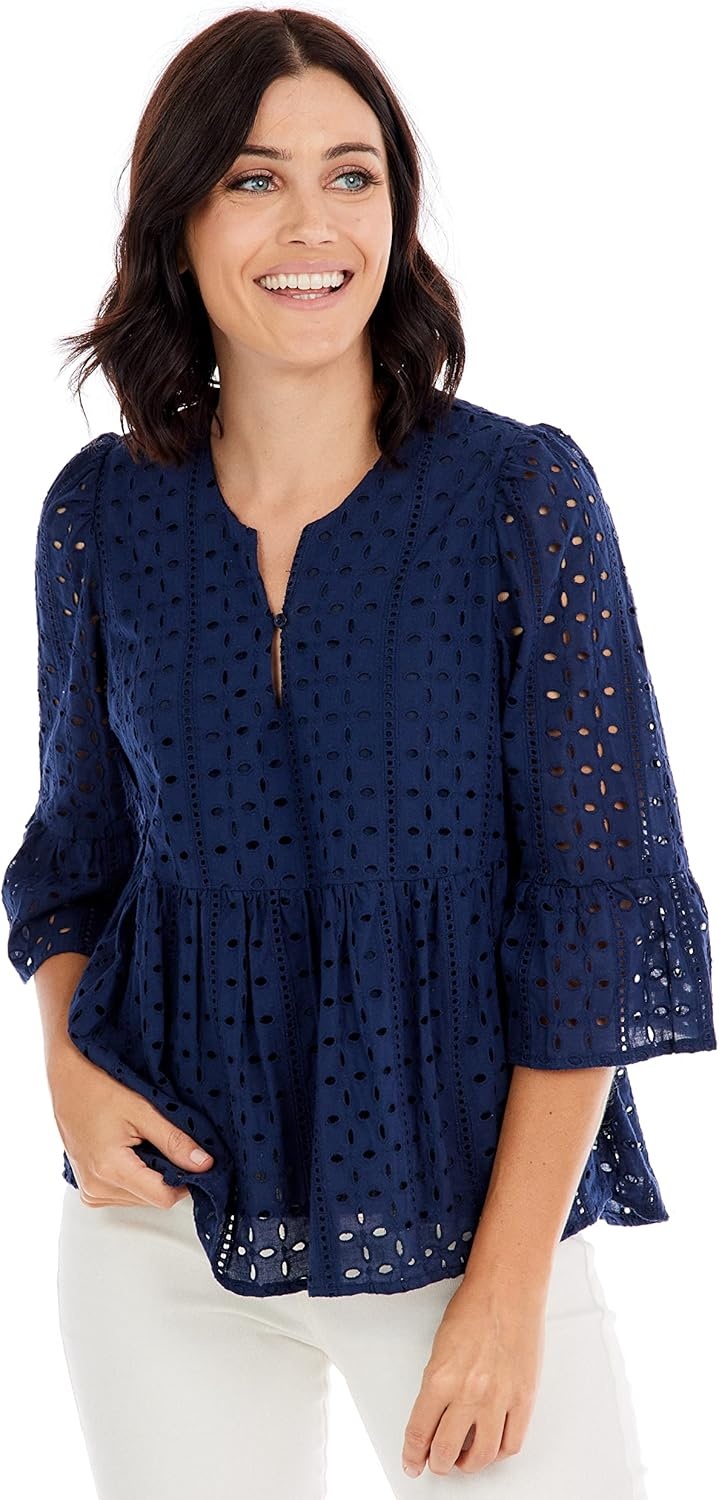 image:imageMud Pie Womens Womens Eyelet TopNavy