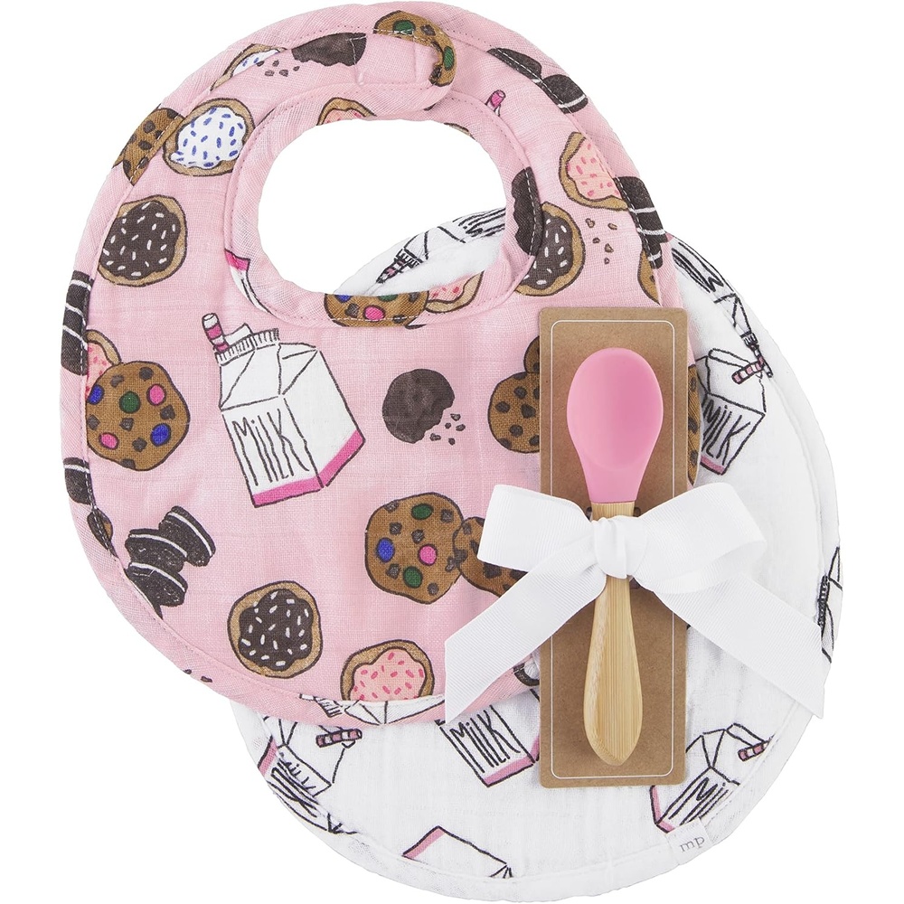 image:imageMud Pie babygirls Bib amp Spoon SetPink Milk and Cookies