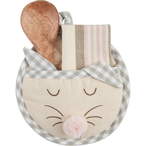 Mud Pie Bunny Pot Holder Set, Circle; 8″ Dia