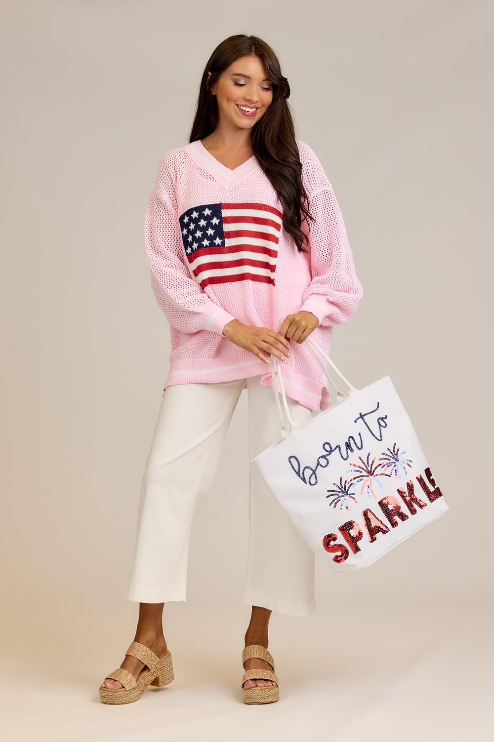 image:imageMud Pie Womens One Size American Flag SweaterPink