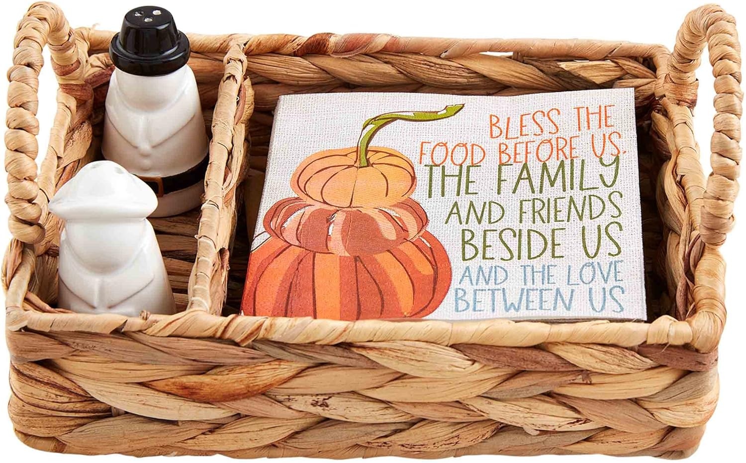 image:imageMud Pie Fall Woven Salt and Pepper Set basket 5 12 x 7 12 napkin 5 x 5 shaker 2 34 x 1 12 dia