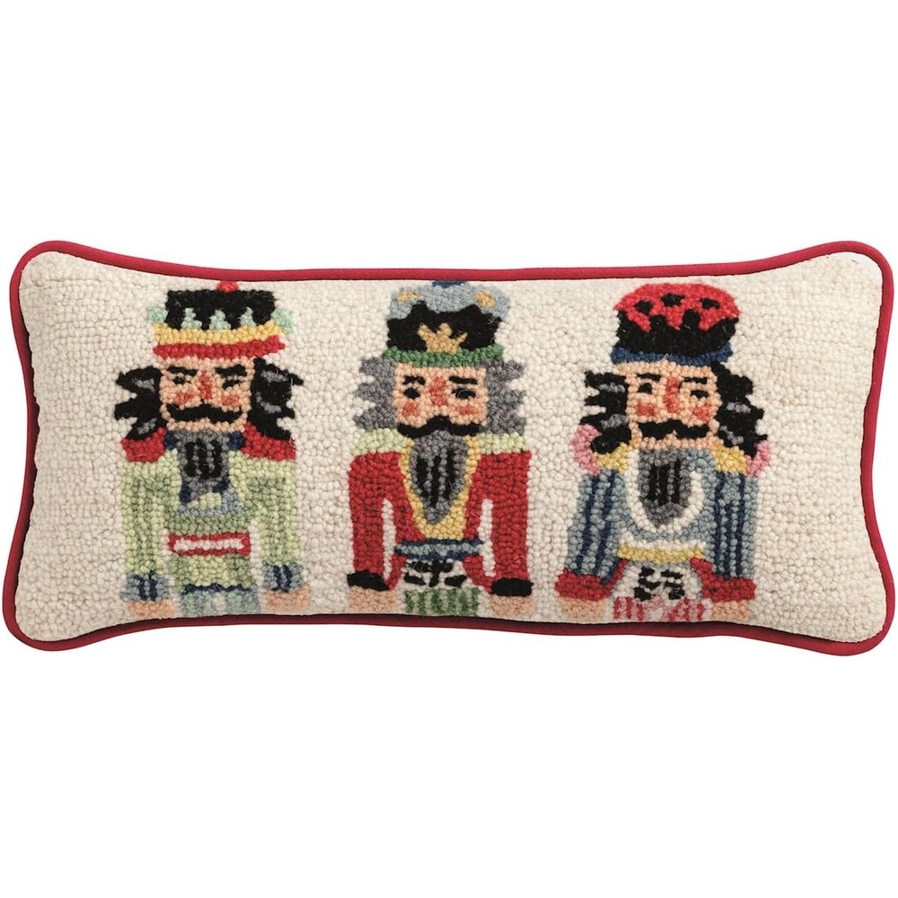 image:imageMud Pie Christmas Lumbar Nutcracker Hooked Wool Pillow