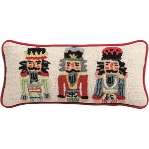 Mud Pie Christmas Lumbar Nutcracker Hooked Wool Pillow