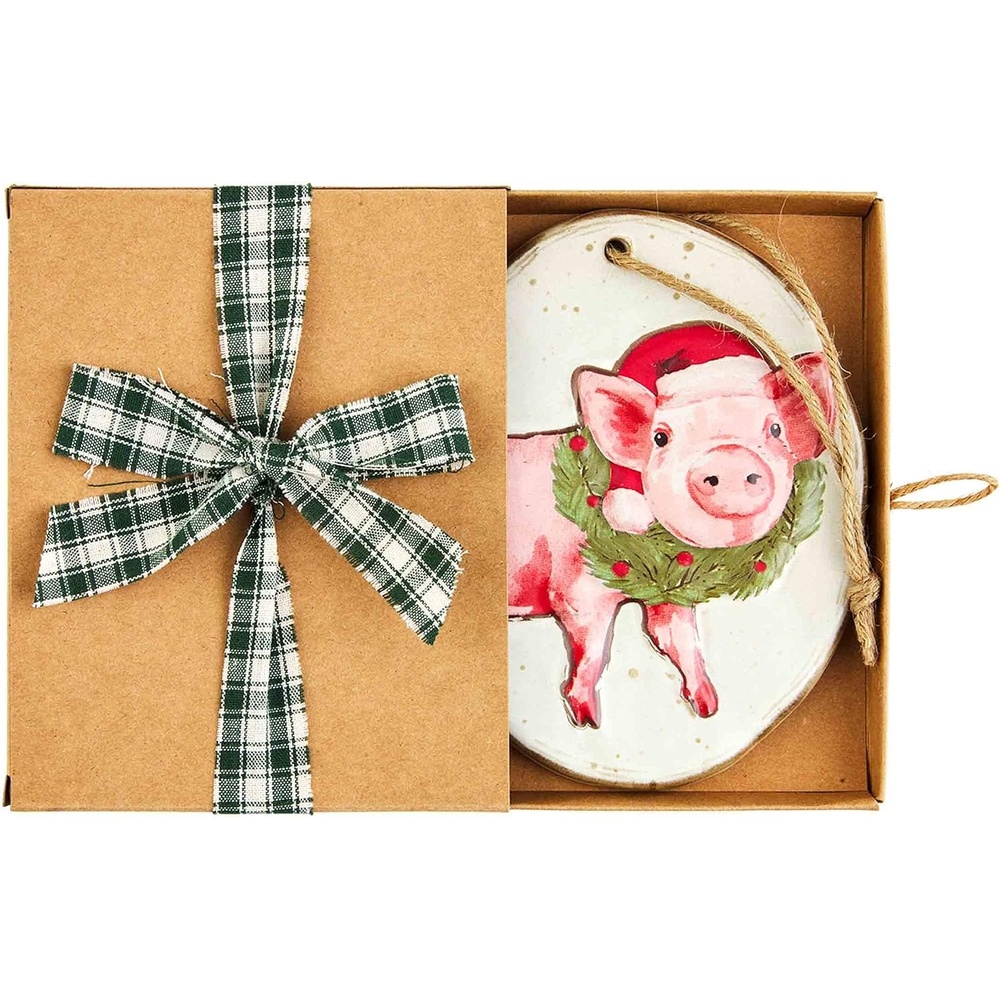 image:imageMud Pie Stoneware Christmas Ornament Pig 5 x 4