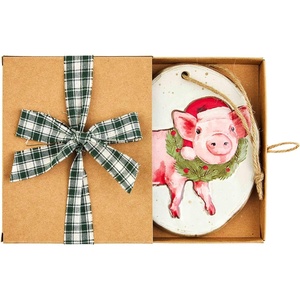 Mud Pie Stoneware Christmas Ornament, Pig, 5″ x 4″
