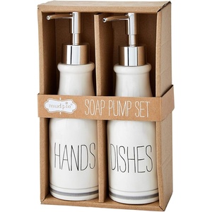 Mud Pie Farmhouse Ceramic Hand and Dish Soap Pump Dispenser Set(Hands and Dishes)