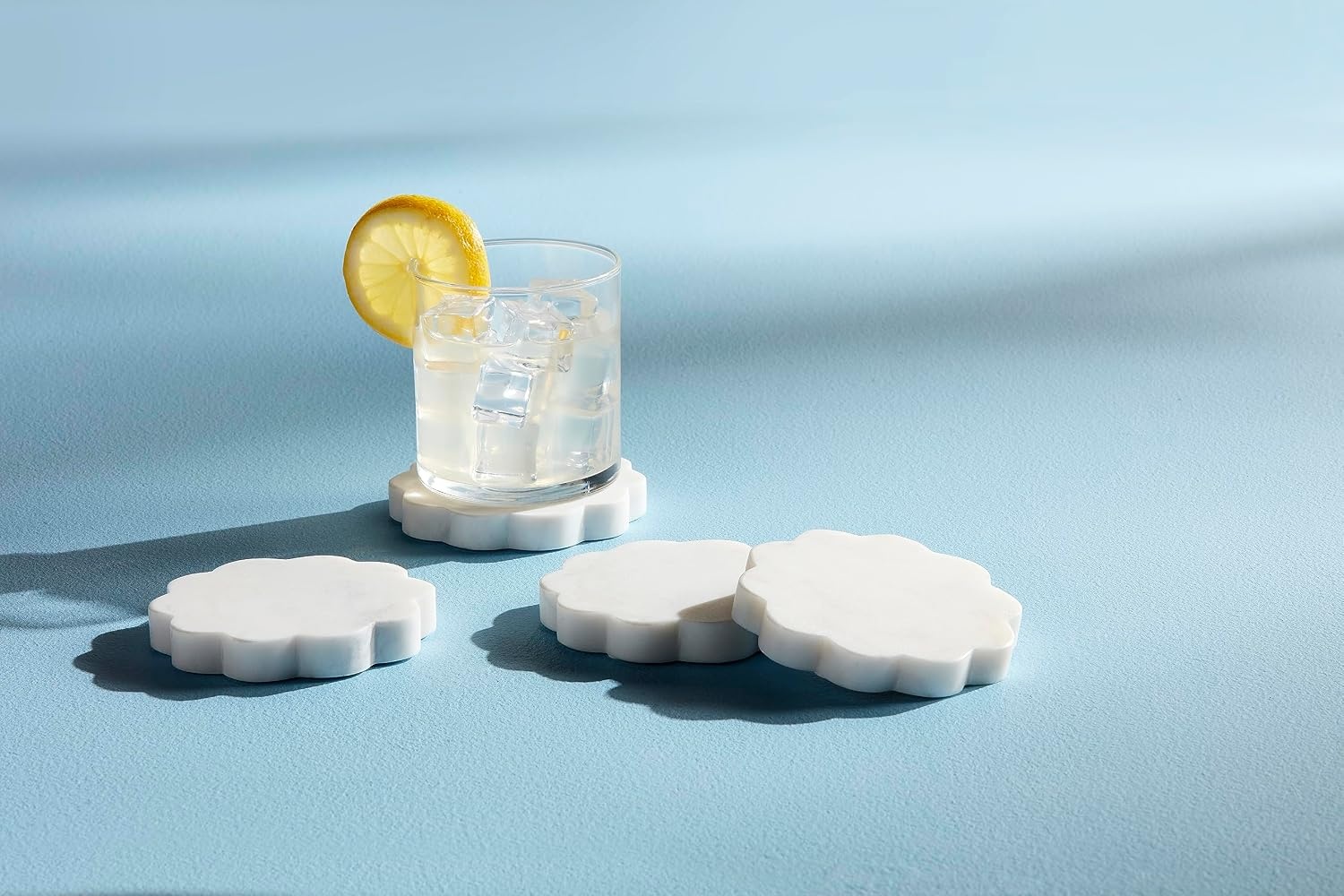 image:imageMud Pie Scallop Marble Coaster Set 4 x 4 White