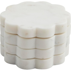 Mud Pie Scallop Marble Coaster Set, 4″ x 4″, White