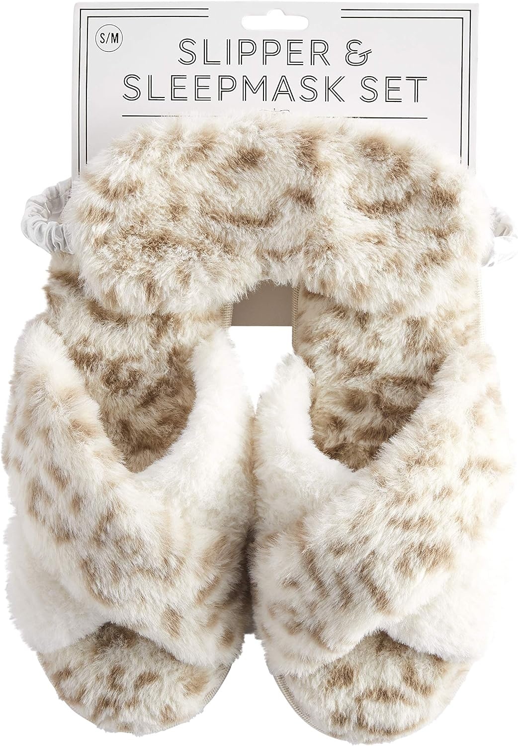 image:imageMud Pie Womens Leopard Fuzzy Slipper and Eyemask SetCream