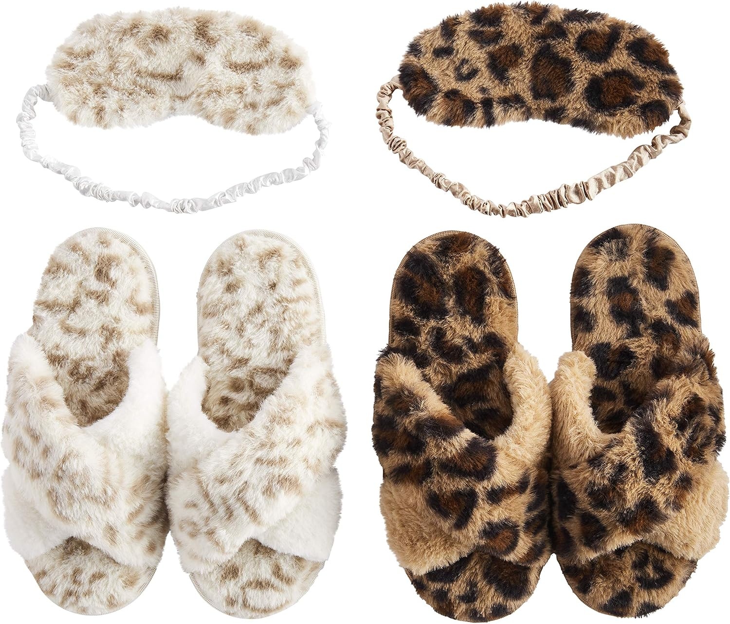 image:imageMud Pie Womens Leopard Fuzzy Slipper and Eyemask SetTan