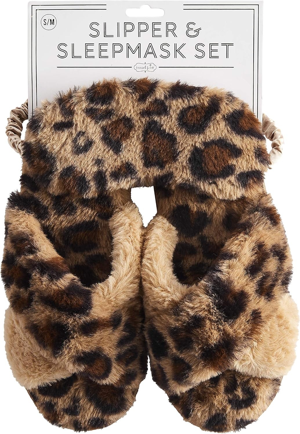 image:imageMud Pie Womens Leopard Fuzzy Slipper and Eyemask SetTan