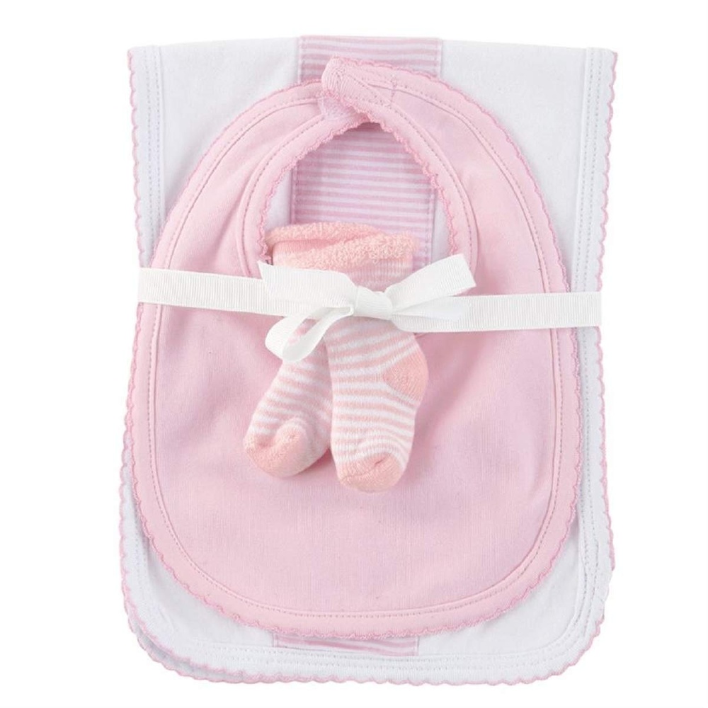 image:imageMud Pie Pink Cotton Spandex Burp Cloth Bib and Socks Set of 3