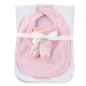 Mud Pie Pink Cotton Spandex Burp Cloth Bib and Socks, Set of 3