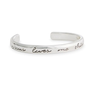 Mud Pie Stamped Jesus Loves Me Cuff Bracelet, Silver(Jesus)