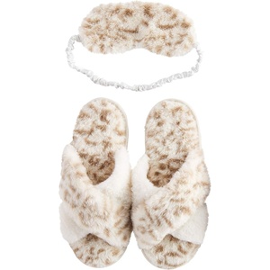 Mud Pie Women’s Leopard Fuzzy Slipper and Eyemask Set(Cream)