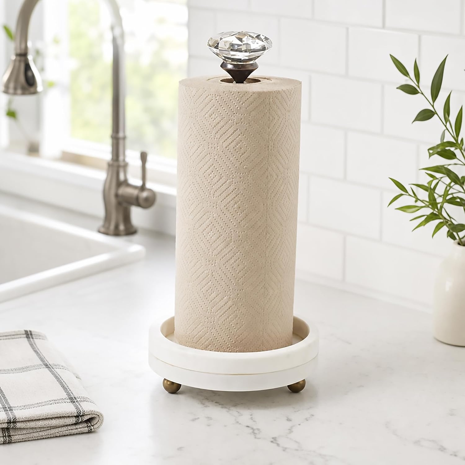 image:imageMud Pie Marble Paper Towel Holder with Glass Knob 15 Inch Kitchen Stand
