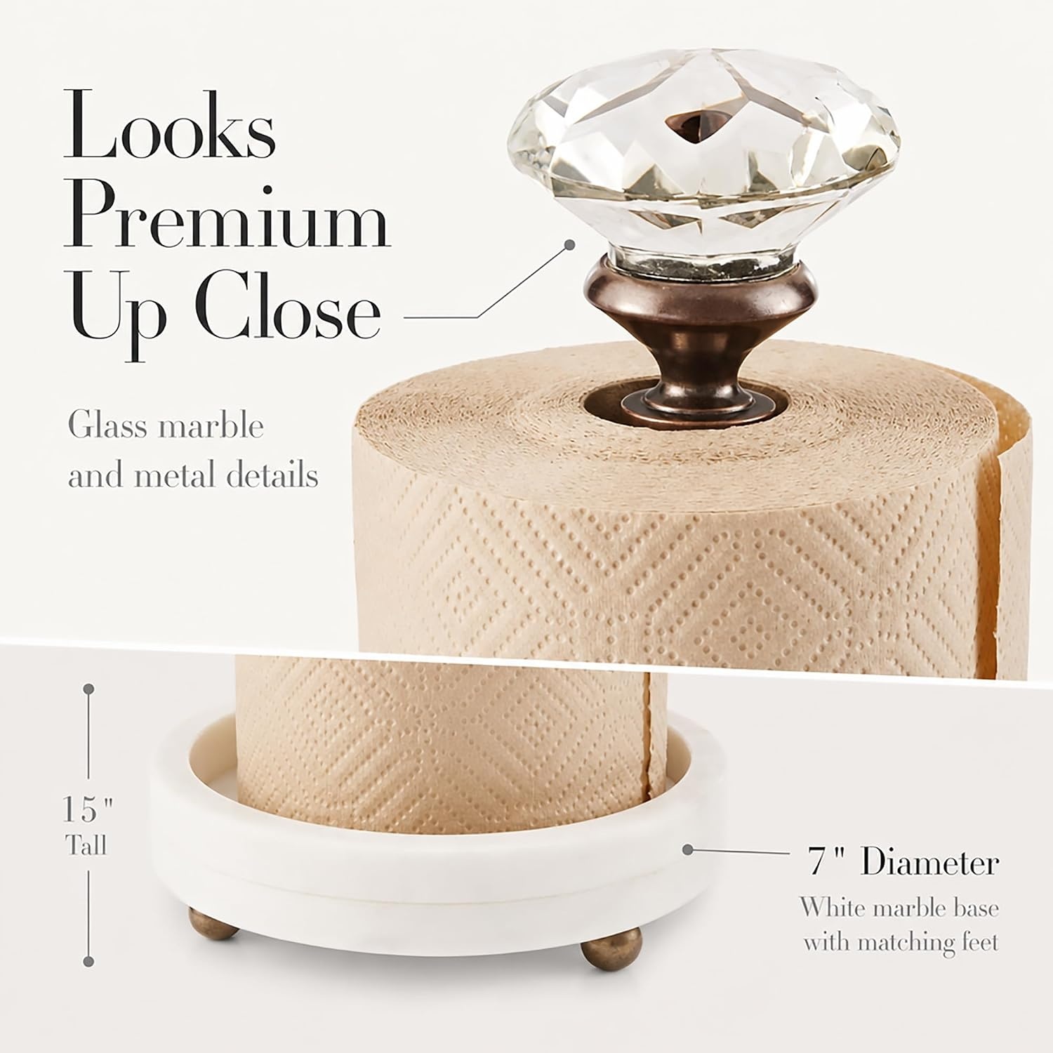 image:imageMud Pie Marble Paper Towel Holder with Glass Knob 15 Inch Kitchen Stand
