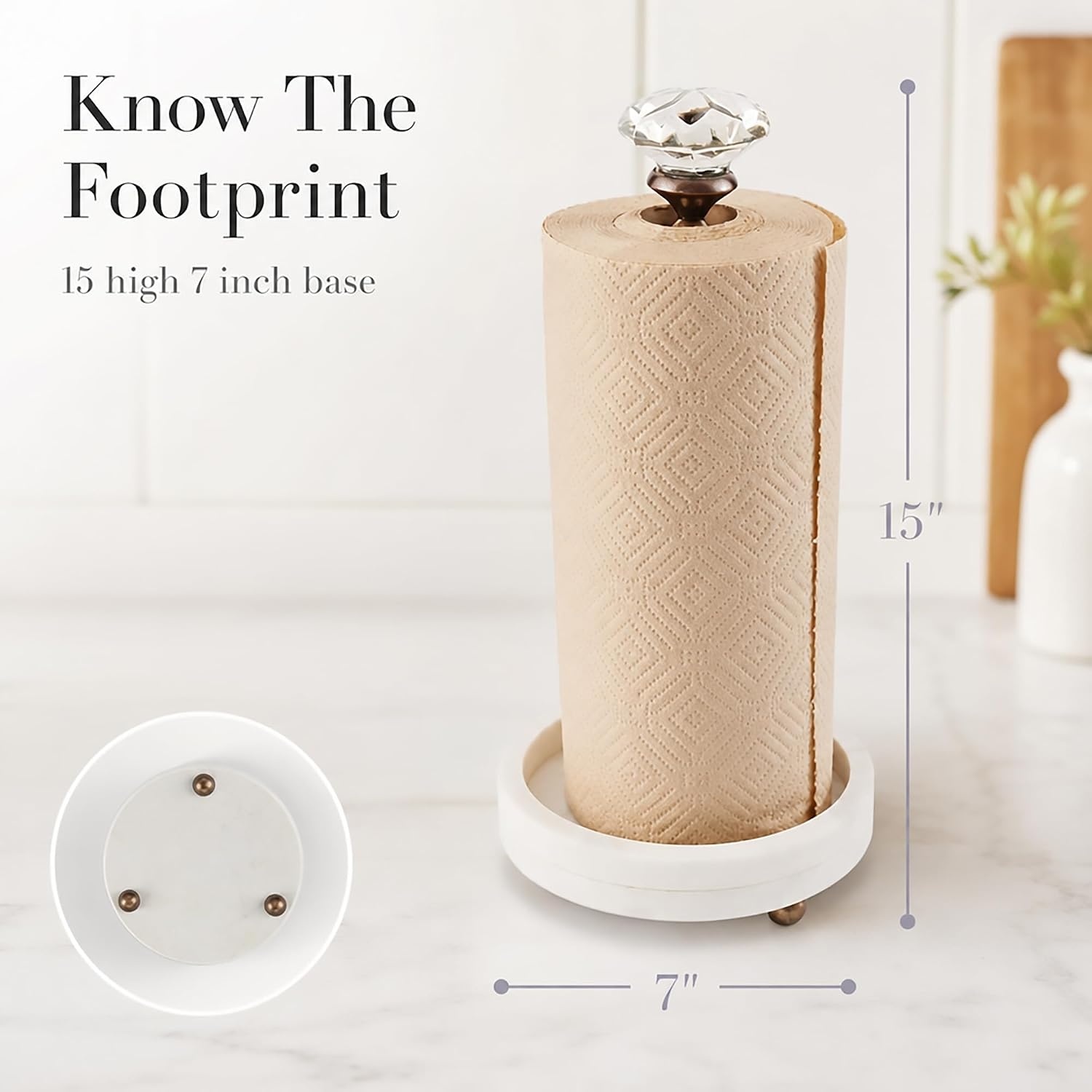 image:imageMud Pie Marble Paper Towel Holder with Glass Knob 15 Inch Kitchen Stand