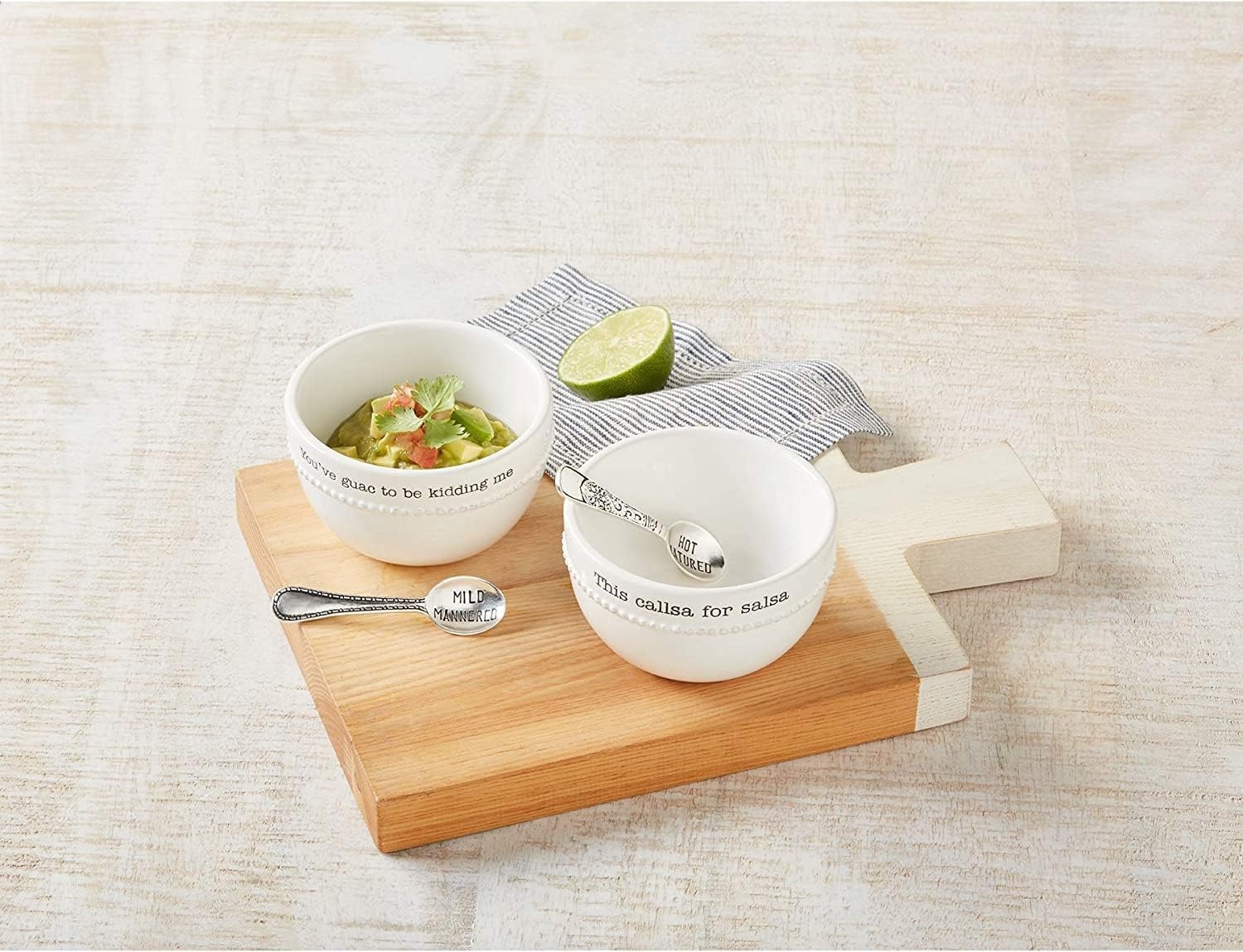 image:imageMud Pie Salsa and Guacamole Dip Bowl Set with Spoons White Ceramic Bowls