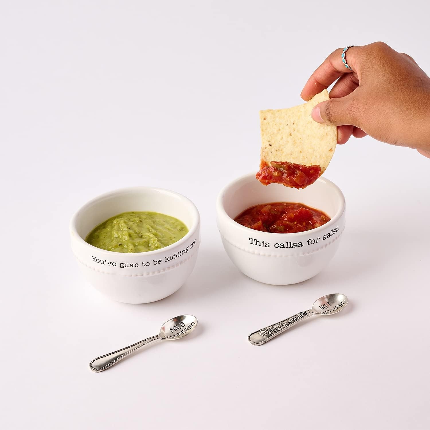 image:imageMud Pie Salsa and Guacamole Dip Bowl Set with Spoons White Ceramic Bowls