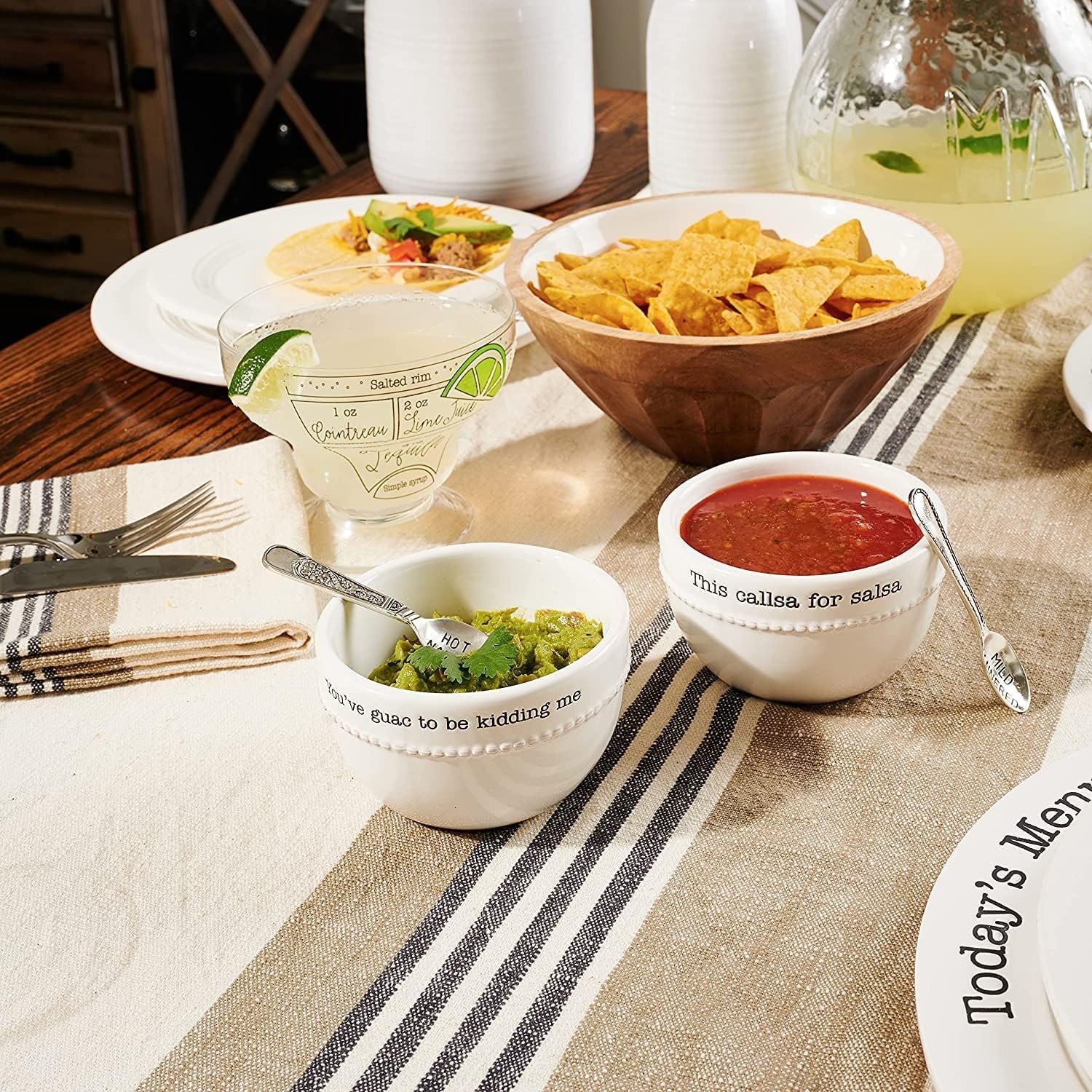 image:imageMud Pie Salsa and Guacamole Dip Bowl Set with Spoons White Ceramic Bowls