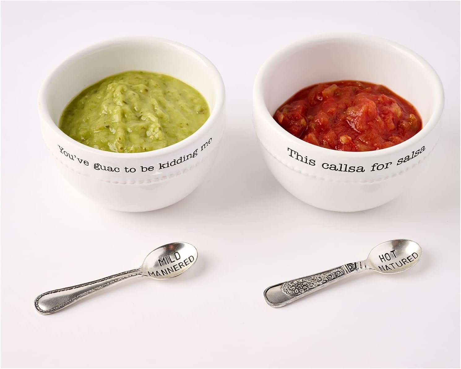 image:imageMud Pie Salsa and Guacamole Dip Bowl Set with Spoons White Ceramic Bowls