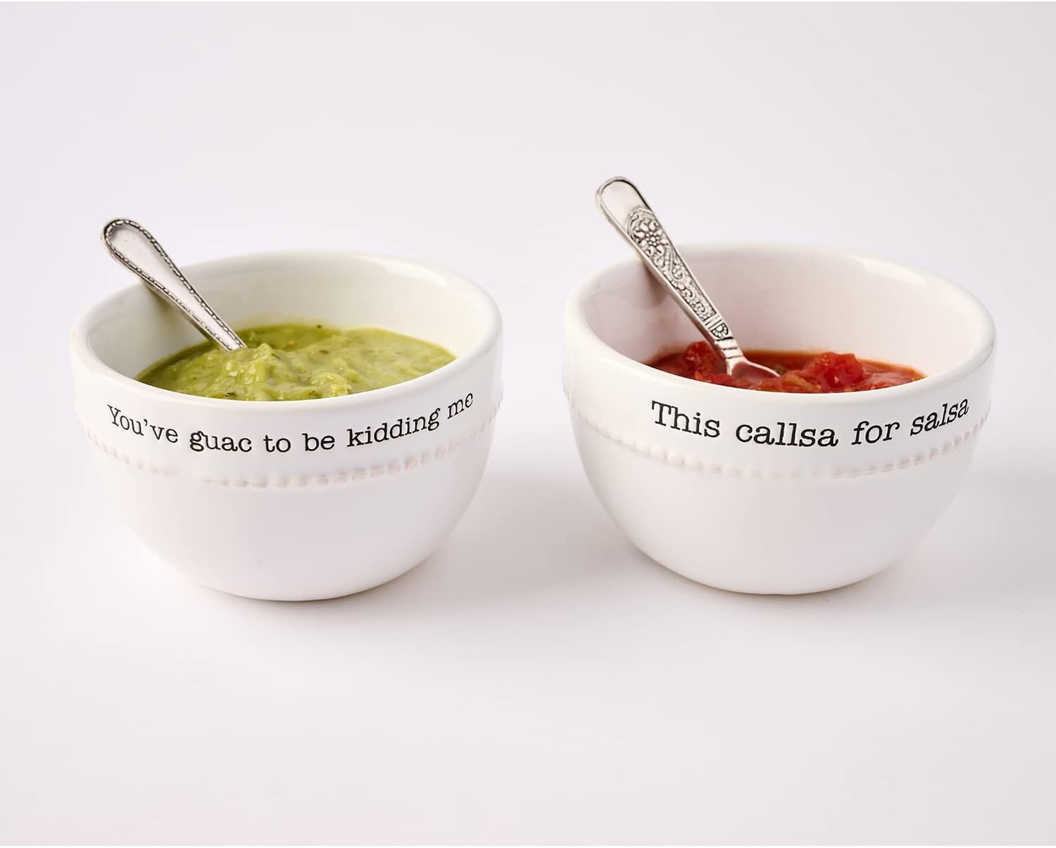 image:imageMud Pie Salsa and Guacamole Dip Bowl Set with Spoons White Ceramic Bowls