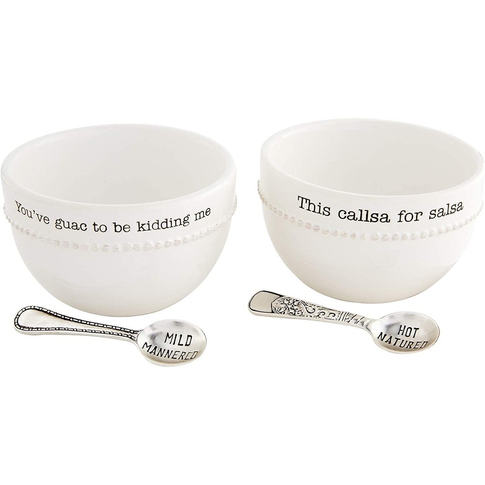 image:imageMud Pie Salsa and Guacamole Dip Bowl Set with Spoons White Ceramic Bowls