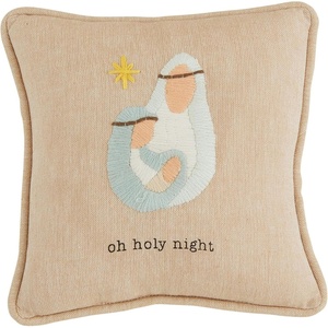 Mud Pie Mini Nativity Pillow, Oh Holy, 8″ x 8″