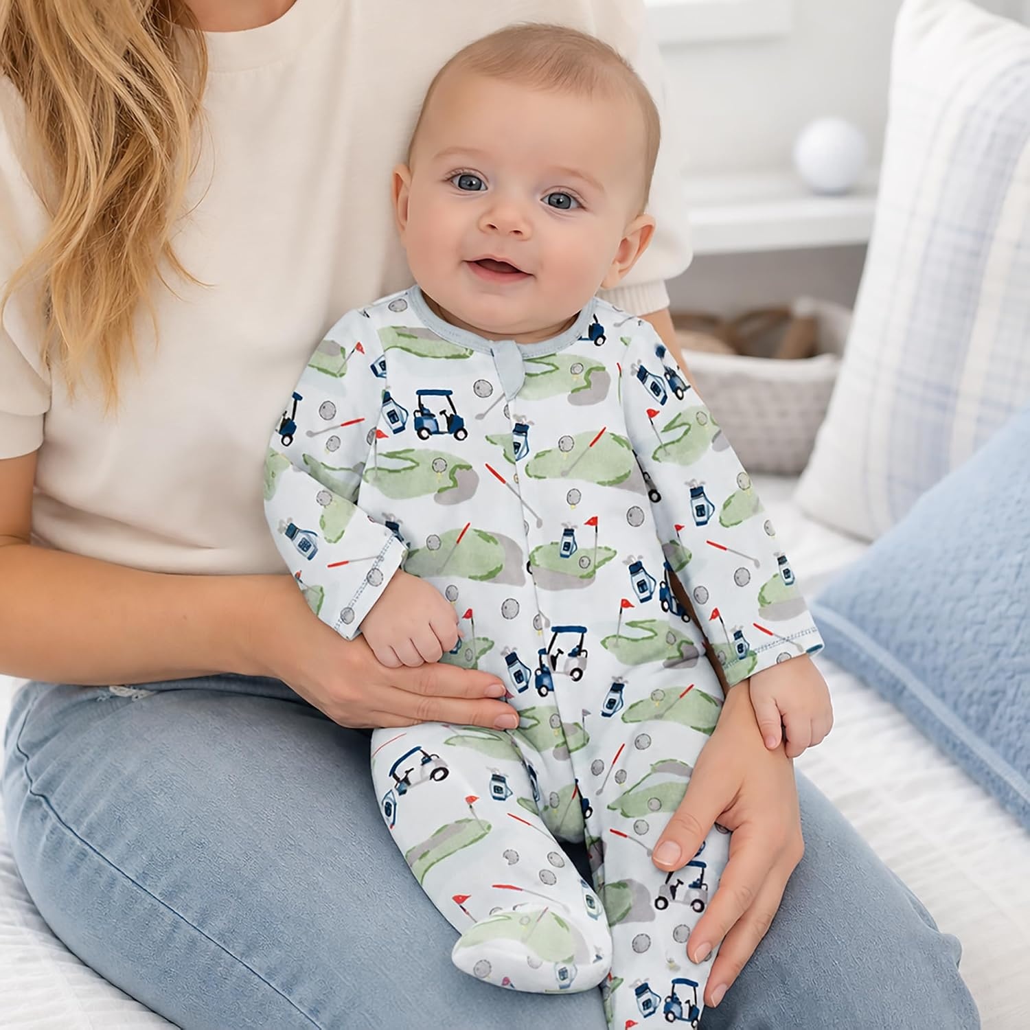 image:imageMud Pie Baby Boys Golf Footed Sleeper Cotton Zipper PajamasBlue