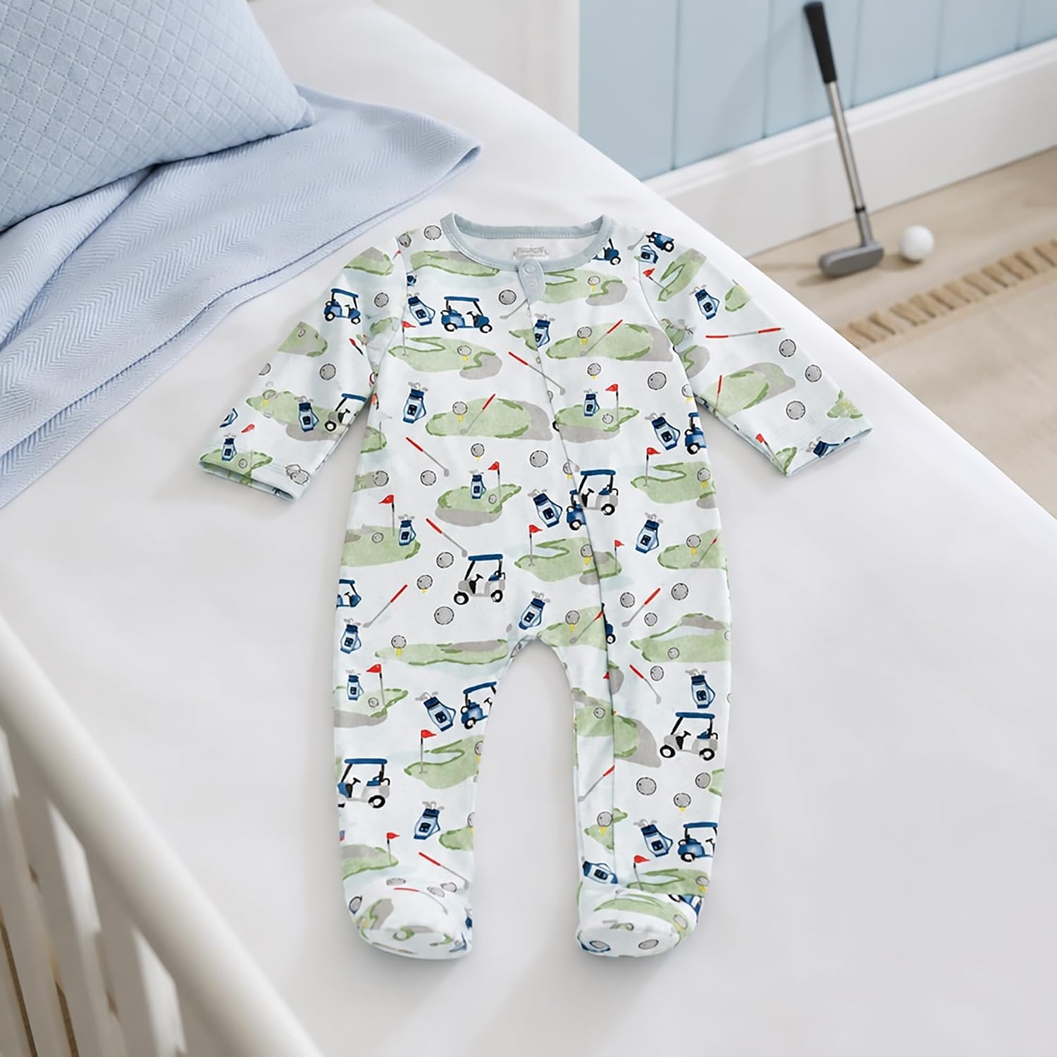 image:imageMud Pie Baby Boys Golf Footed Sleeper Cotton Zipper PajamasBlue