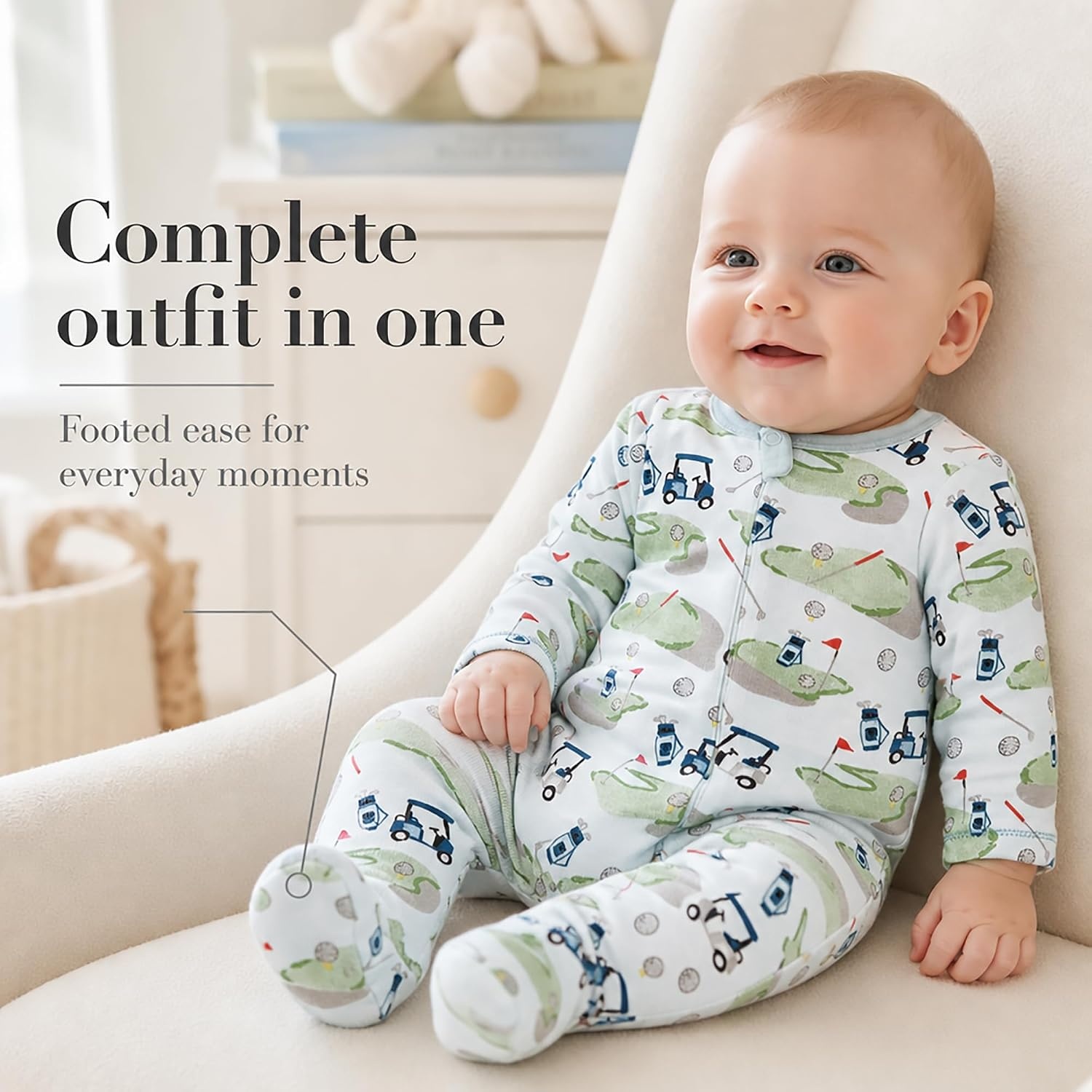 image:imageMud Pie Baby Boys Golf Footed Sleeper Cotton Zipper PajamasBlue