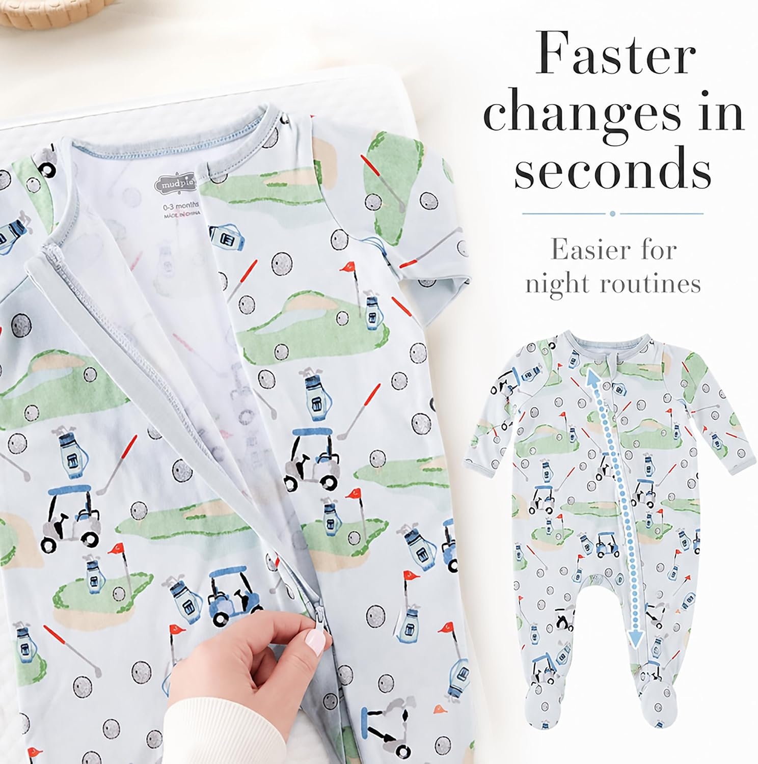 image:imageMud Pie Baby Boys Golf Footed Sleeper Cotton Zipper PajamasBlue