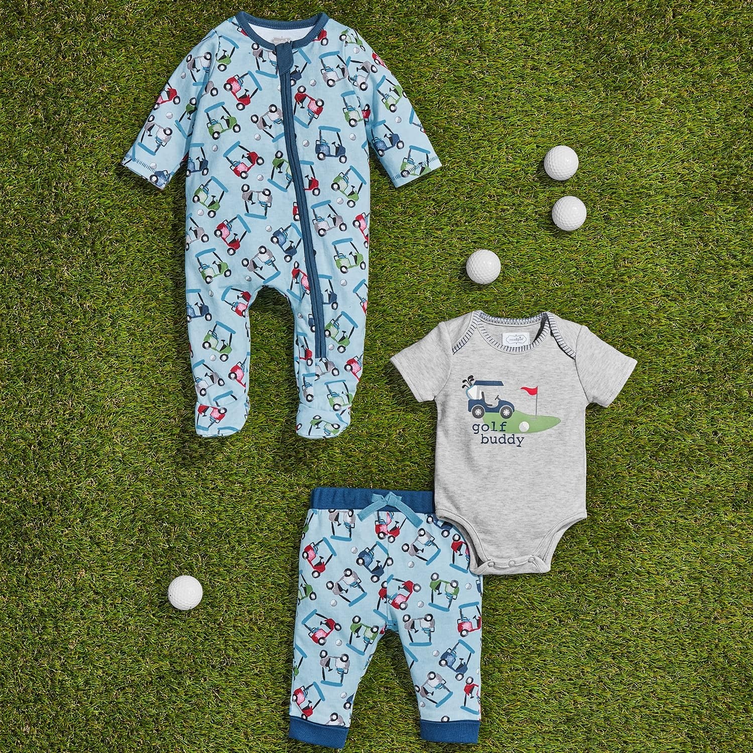 image:imageMud Pie Baby Boys Golf Footed Sleeper Cotton Zipper PajamasBlue Golf