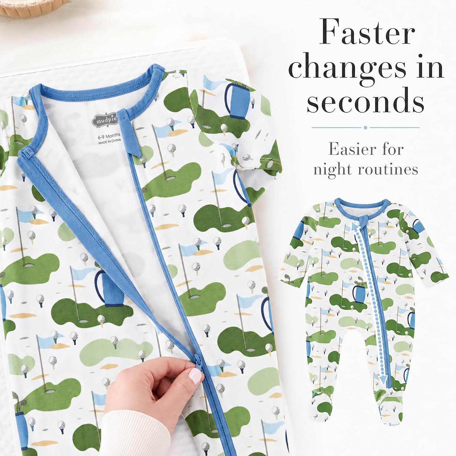 image:imageMud Pie Baby Boys Golf Footed Sleeper Cotton Zipper PajamasGolf