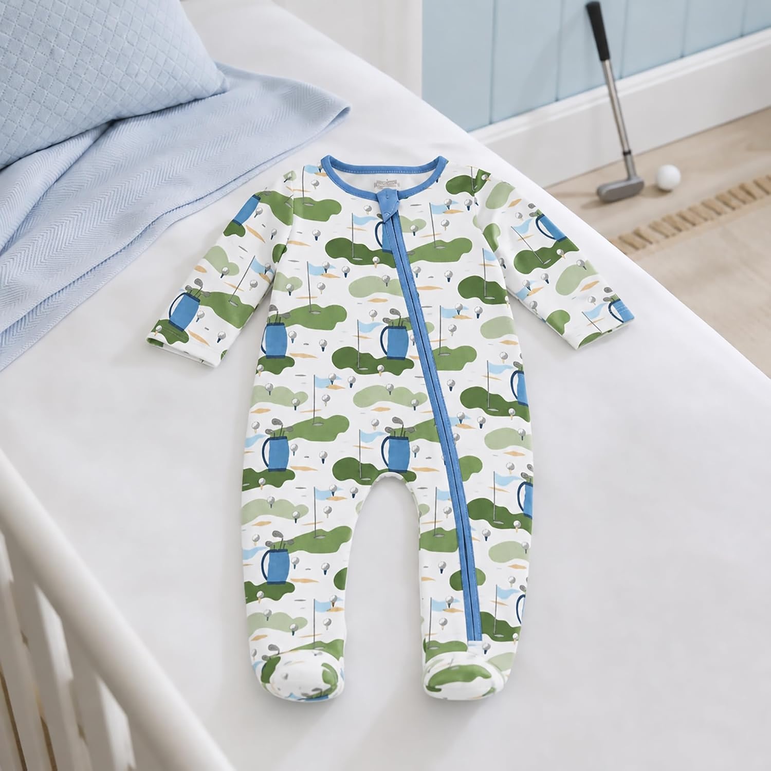 image:imageMud Pie Baby Boys Golf Footed Sleeper Cotton Zipper PajamasGolf