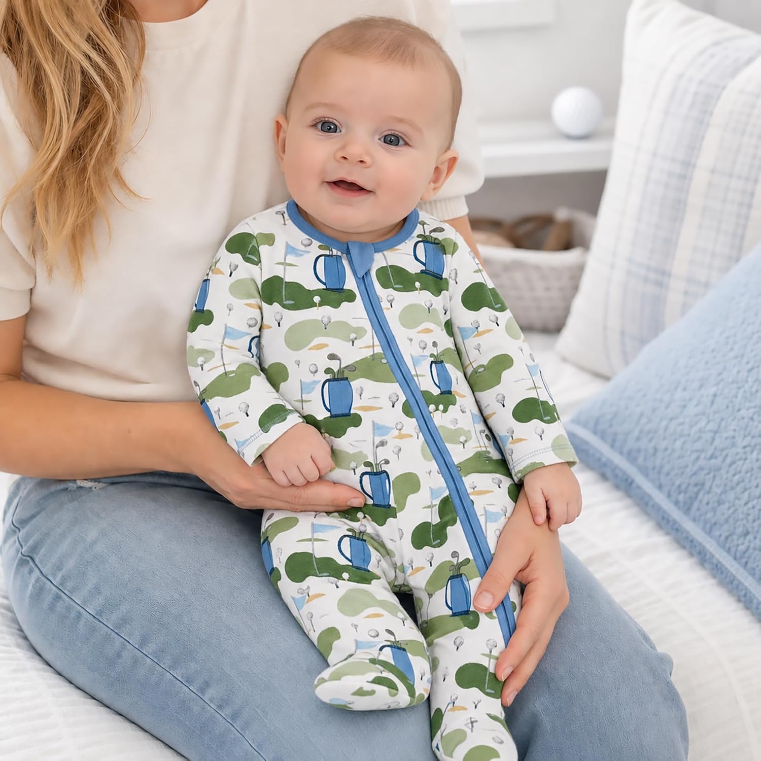 image:imageMud Pie Baby Boys Golf Footed Sleeper Cotton Zipper PajamasGolf