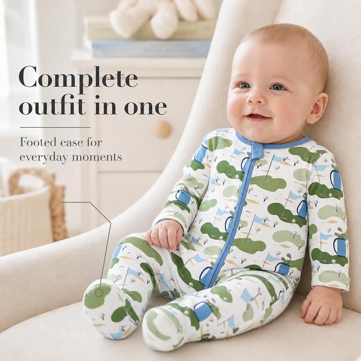 image:imageMud Pie Baby Boys Golf Footed Sleeper Cotton Zipper PajamasGolf