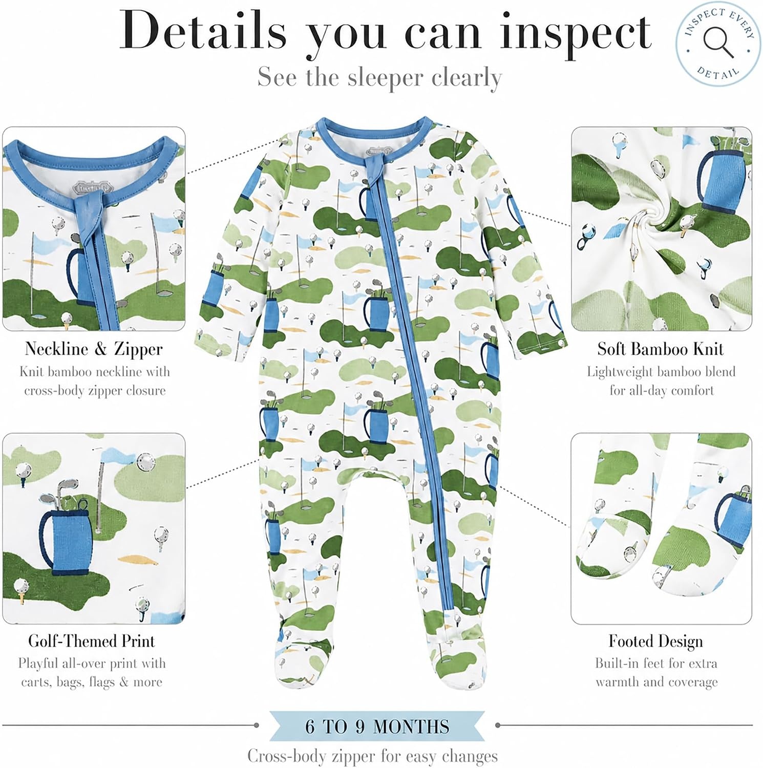 image:imageMud Pie Baby Boys Golf Footed Sleeper Cotton Zipper PajamasGolf