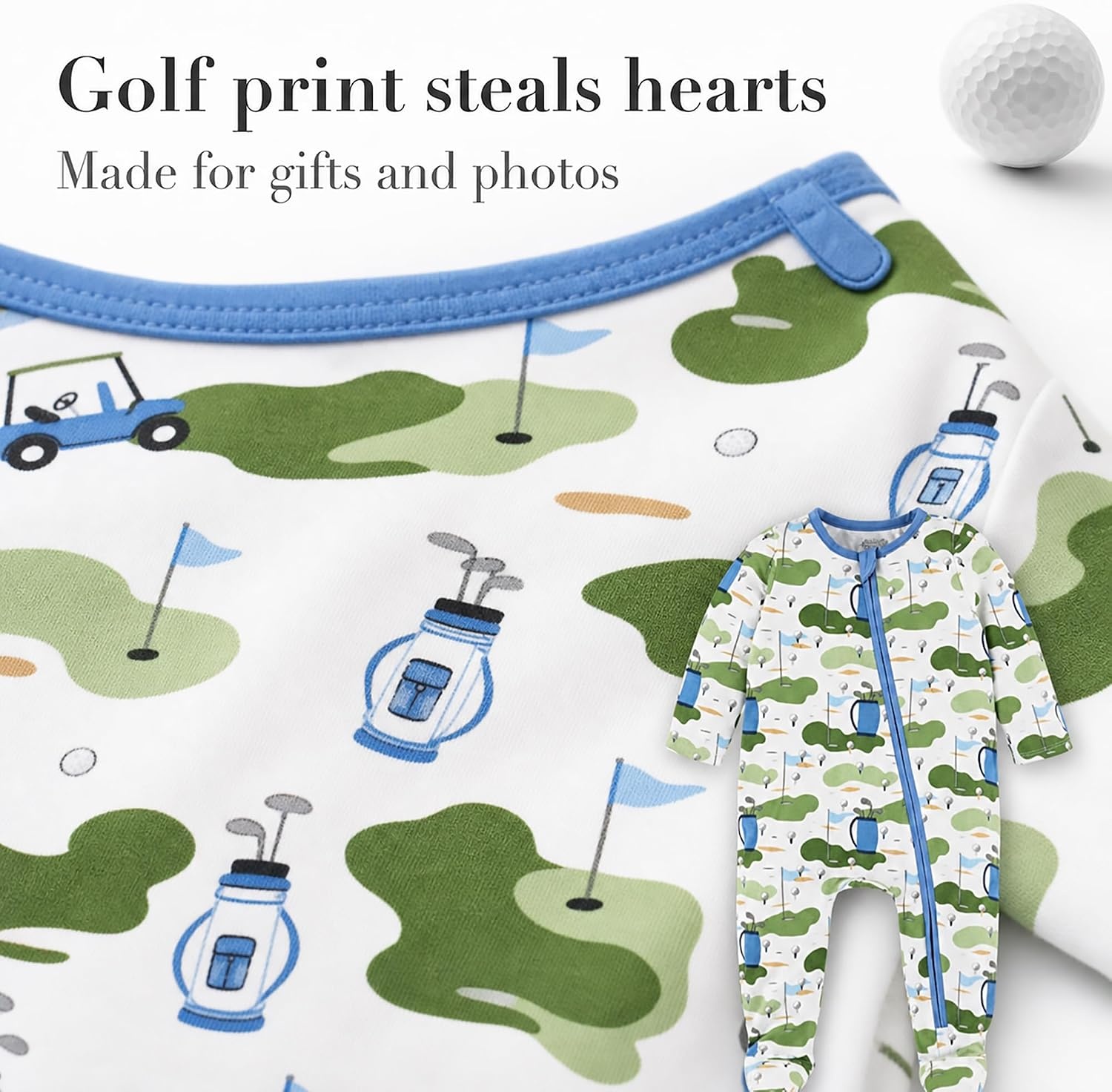 image:imageMud Pie Baby Boys Golf Footed Sleeper Cotton Zipper PajamasGolf