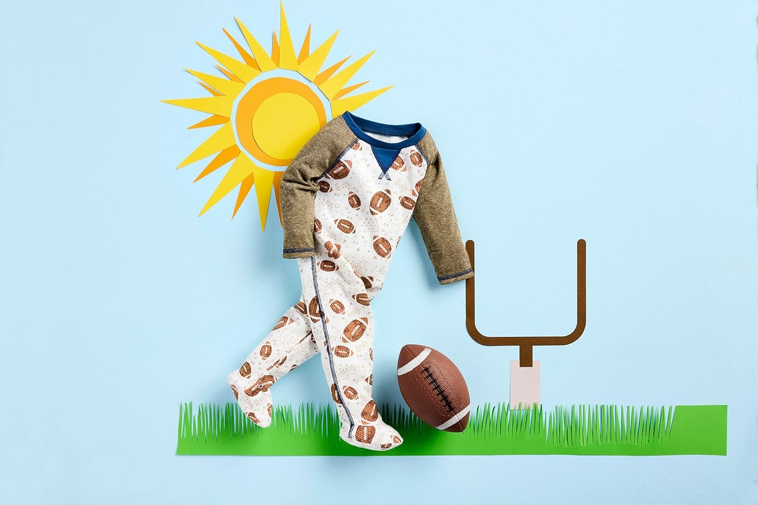 image:imageMud Pie Baby Boys Golf Footed Sleeper Cotton Zipper PajamasWaffle Football