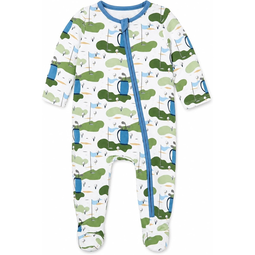 image:imageMud Pie Baby Boys Golf Footed Sleeper Cotton Zipper PajamasGolf