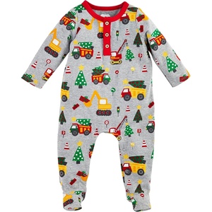 Mud Pie Baby Boys Golf Footed Sleeper, Cotton Zipper Pajamas(Construction Christmas)