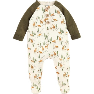 Mud Pie Baby Boys Golf Footed Sleeper, Cotton Zipper Pajamas(Deer Waffle)