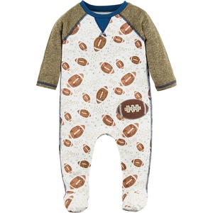 Mud Pie Baby Boys Golf Footed Sleeper, Cotton Zipper Pajamas(Waffle Football)