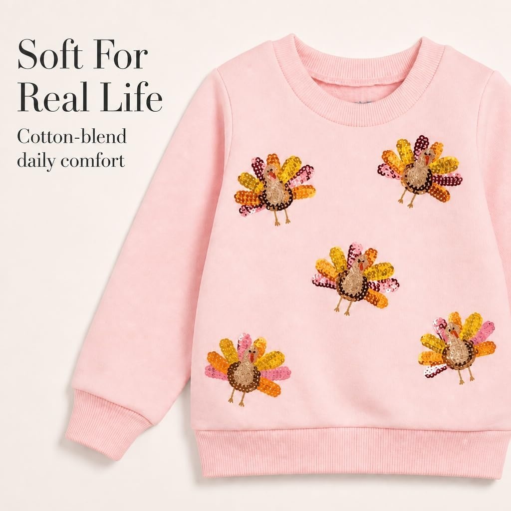 image:imageMud Pie Turkey Sequin Sweatshirt Girls Sweatshirt Holiday Outfit Giftable Kids Clothing Seasonal Outfit Photo Ready Style