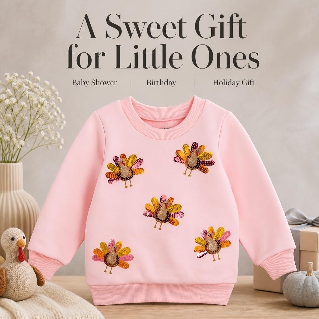 image:imageMud Pie Turkey Sequin Sweatshirt Girls Sweatshirt Holiday Outfit Giftable Kids Clothing Seasonal Outfit Photo Ready Style