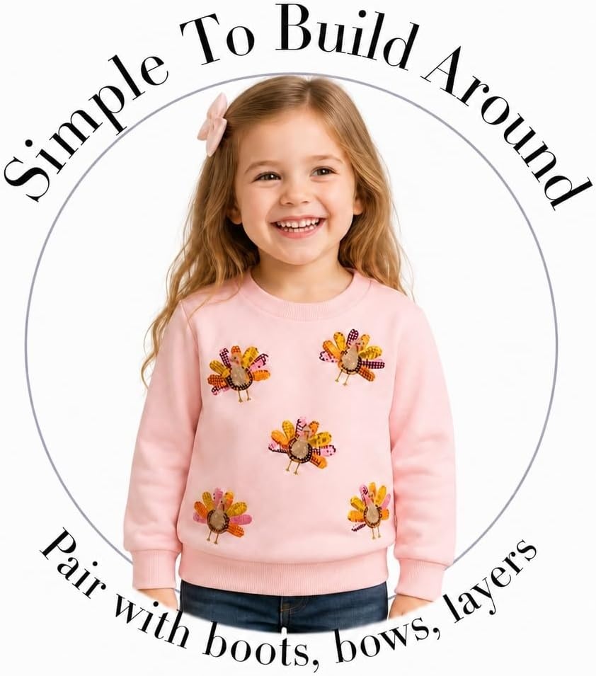 image:imageMud Pie Turkey Sequin Sweatshirt Girls Sweatshirt Holiday Outfit Giftable Kids Clothing Seasonal Outfit Photo Ready Style
